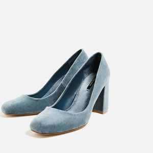 Zara Baby Blue Velvet High Heels
